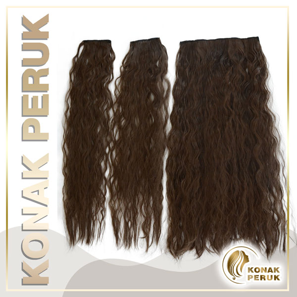 Yarım Ay Çıtçıt Saç 3 Parça Set - Kahverengi Afro Dalgalı Uzun (70-015-10)