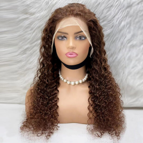Afro Dalga Front Lace Gerçek Tül Peruk - Açık Kahve - 70-75cm
